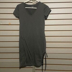 Therapy Womens Charcoal Gray Lace Up Side V-Neck Short Sleeve Mini Dress Medium